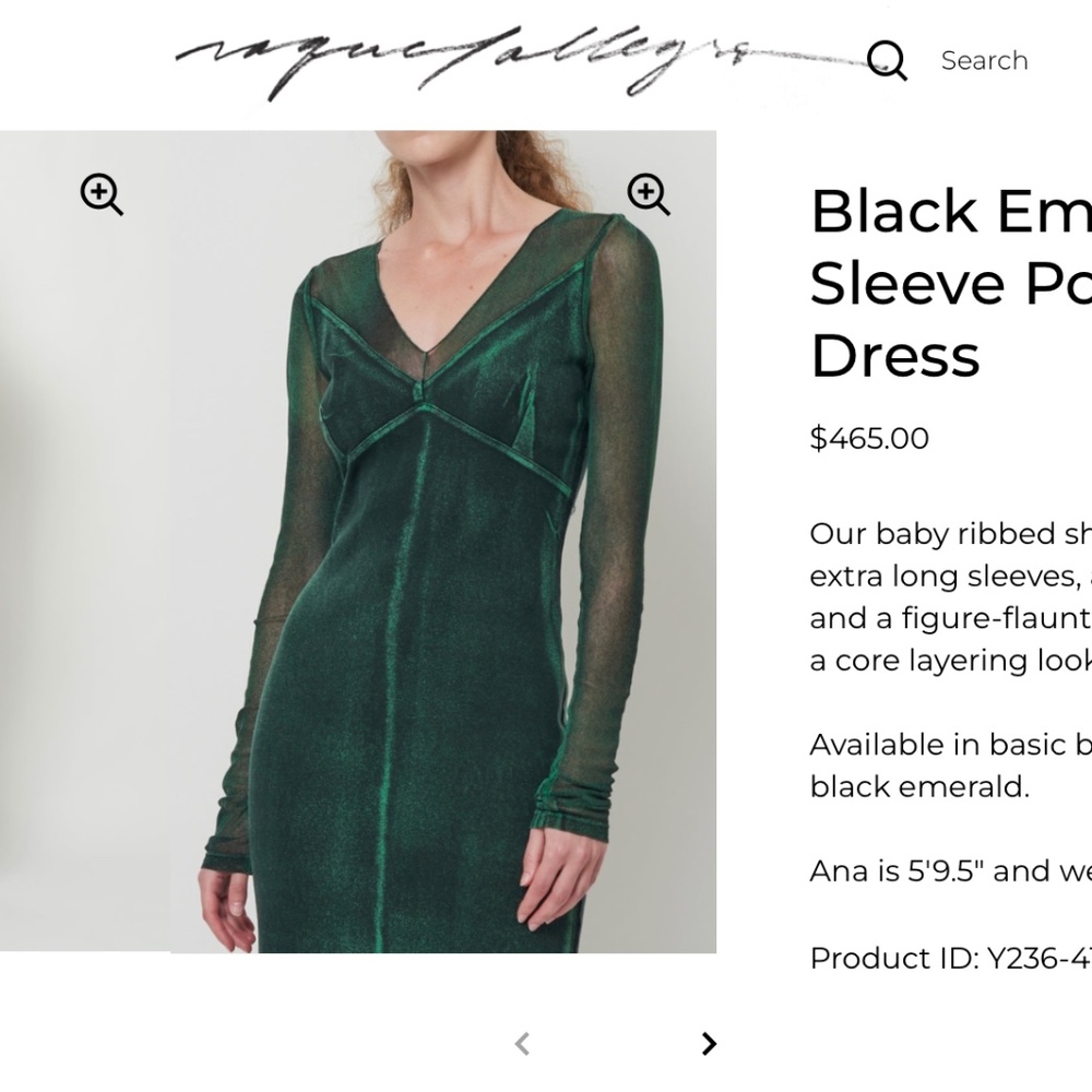 Raquel Allegra Black Emerald Long Sleeve Poppy Midi Dress Size 2